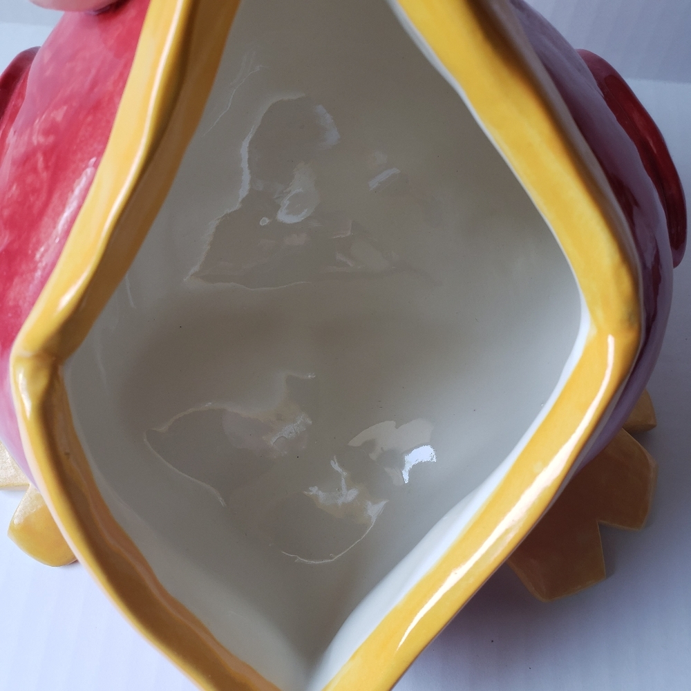 Studio Art Pottery Big Mouth Bird Signed Red Yellow Ceramic Cute 9" Wide NWOT - Picture 10 of 10